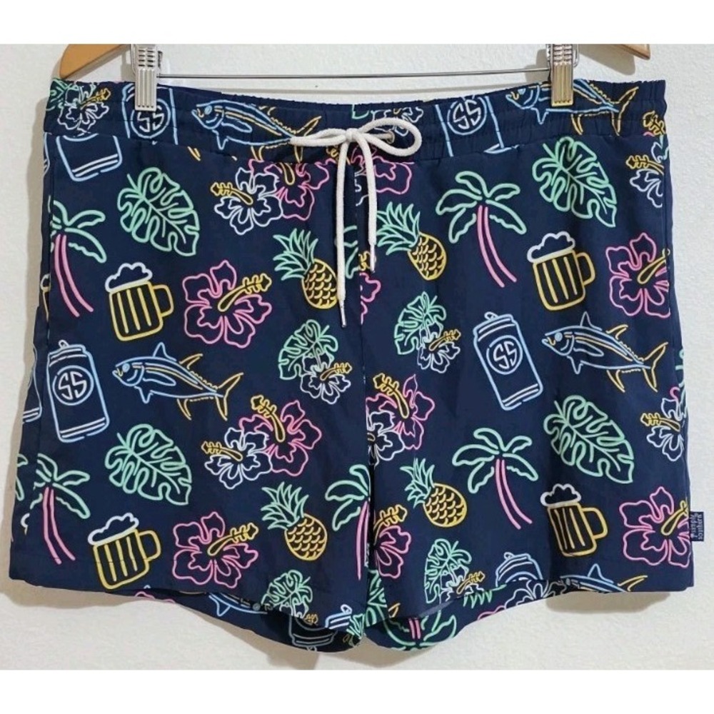 Simply Southern Navy Neon Print Swim Trunks Shorts Mens Sz‎ M